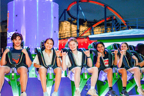 students on a ride at Six Flag Fiesta Texas