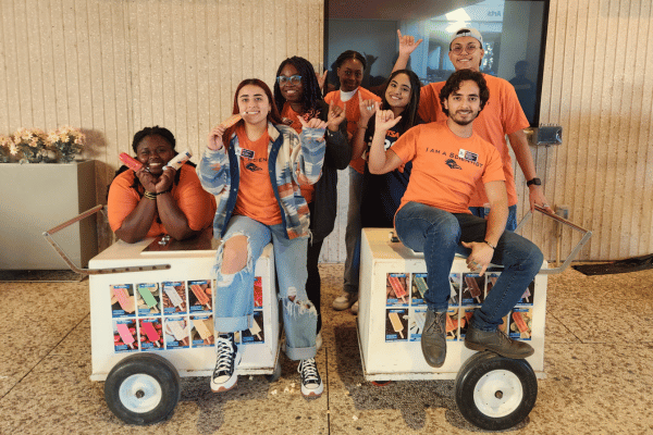 seven students with two paleta carts