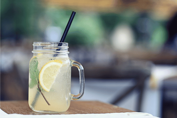 glass mug with lemonade on a table